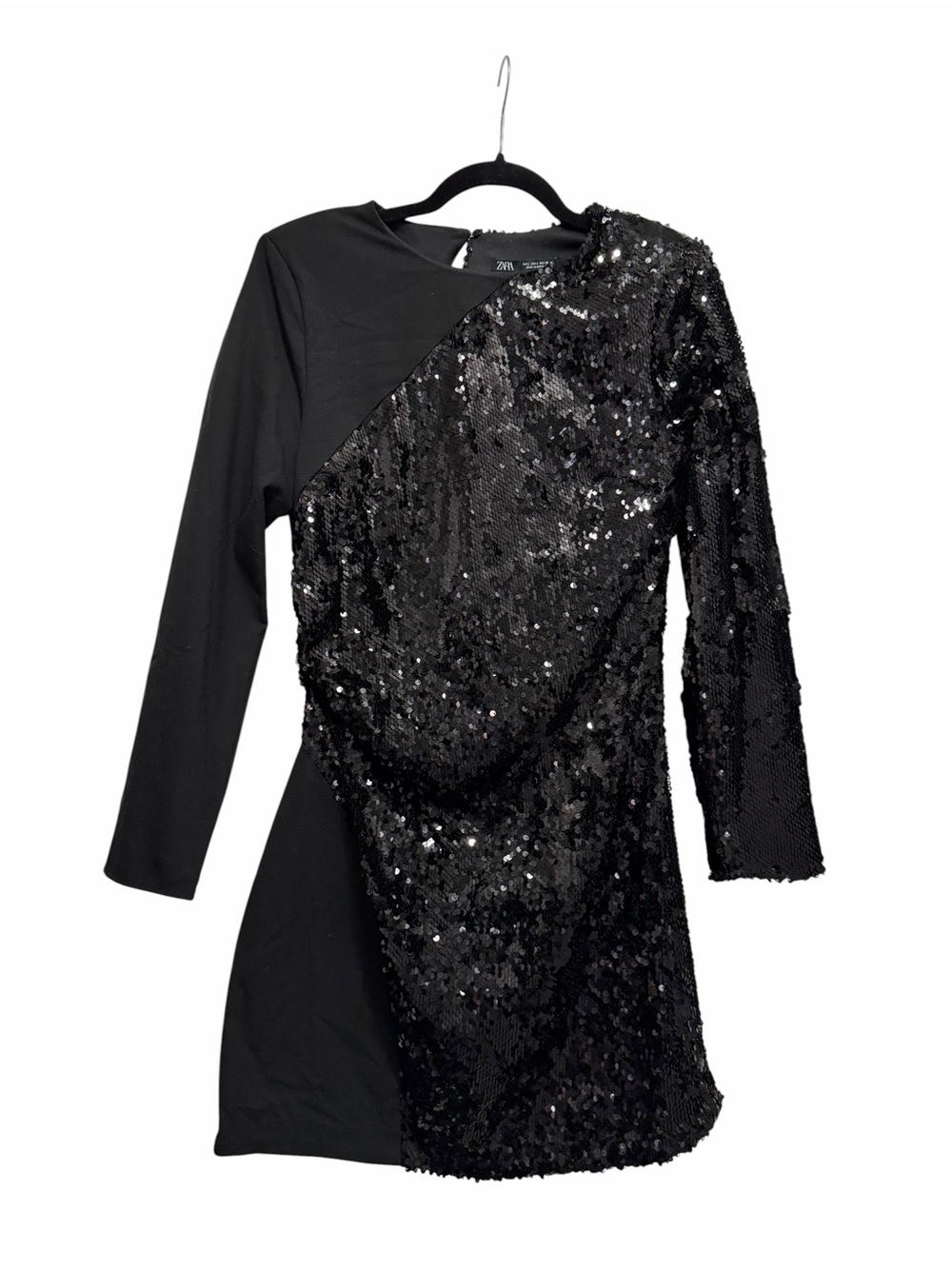 Zara Black Long-Sleeve Sequin Panel Dress